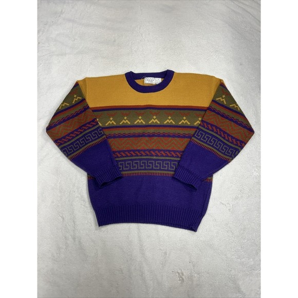 Vintage The Mens Store at Sears Aztec Tribal Grandpa Knit Sweater Size Medium - Picture 1 of 7